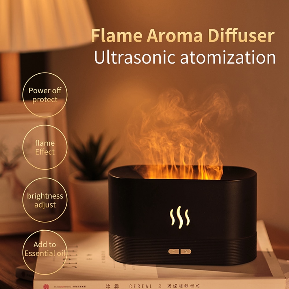 Luftbefeuchter für den Haushalt mit Fernbedienung, Ultraschall-Luftreiniger mit fließendem 3D-Licht, Aromatherapie, Flammen-Aroma-Diffusor Lightinthebox