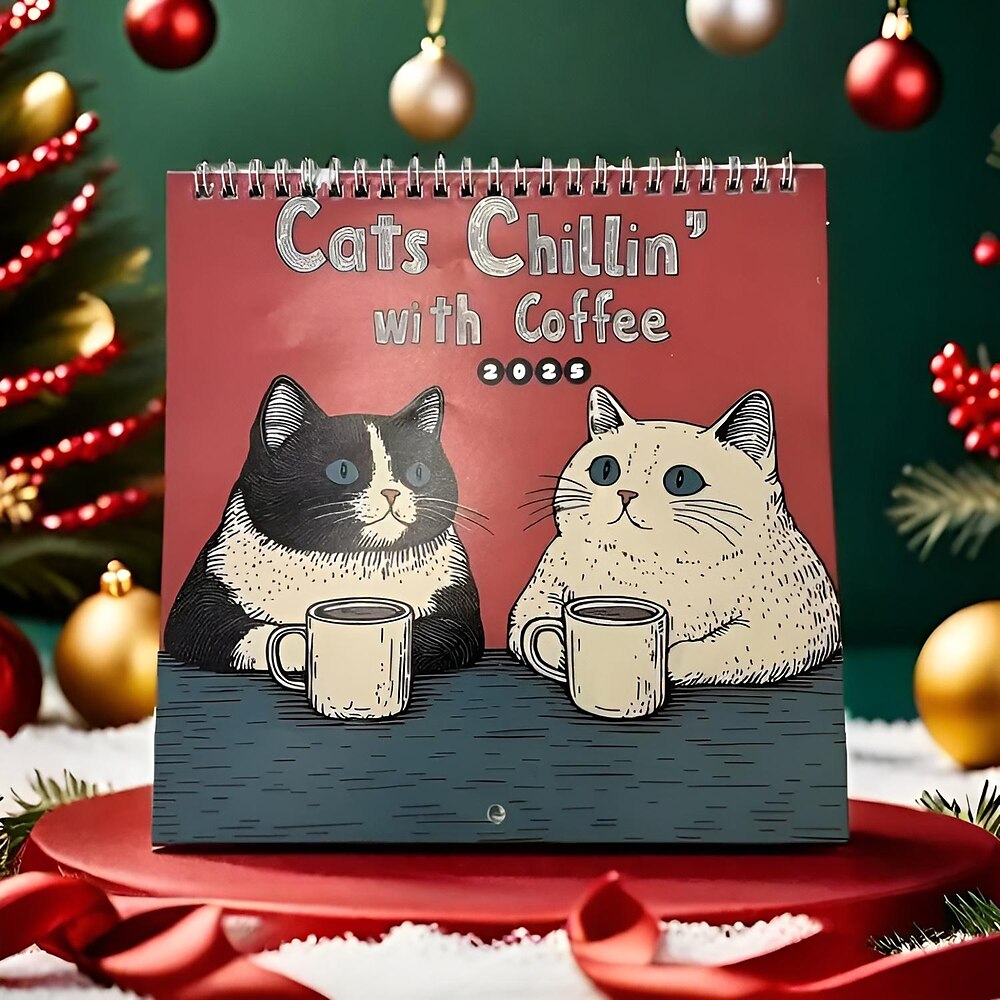 Tischkalender 2025 „Cats Chillin' With Coffee" für Katzenliebhaber - kreativer Monatsplaner, einzigartiges Geschenk für Freunde, Familie und Kollegen, perfektes Weihnachtsgeschenk Lightinthebox