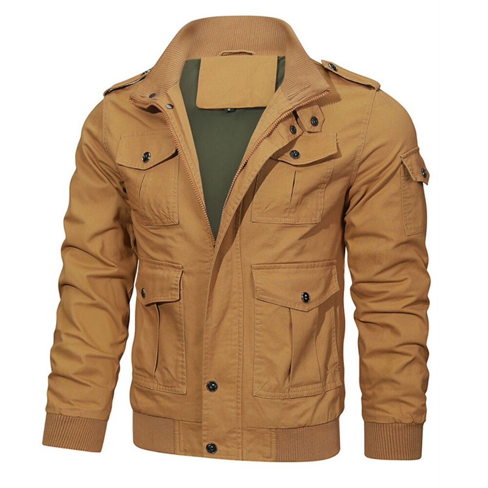 Herren Leichte Jacke Bomberjacke Freizeitjacke Täglich Urlaub Wasserdicht Tasche Herbst Winter Glatt Modisch Klassisch Ständer Standard Schwarz Khaki Armeegrün Jacken Lightinthebox