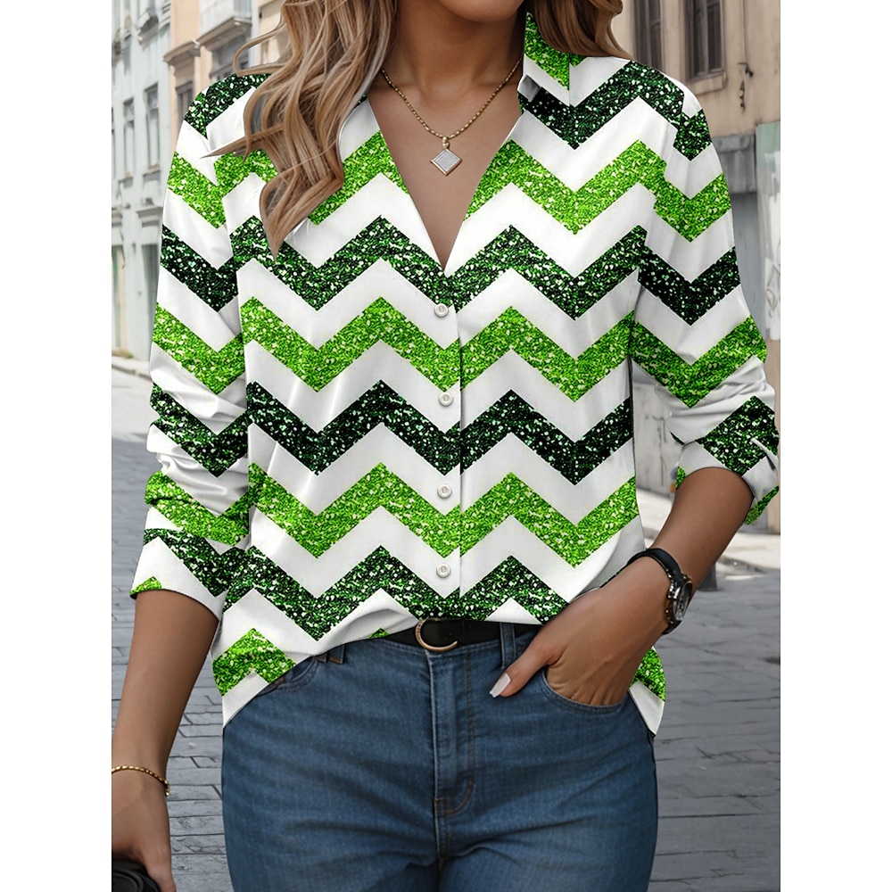 Damen Hemd Bluse St.Patrick's Day Arbeit Täglich Modern Brautkleider schlicht Langarm Grün Frühling Herbst Lightinthebox