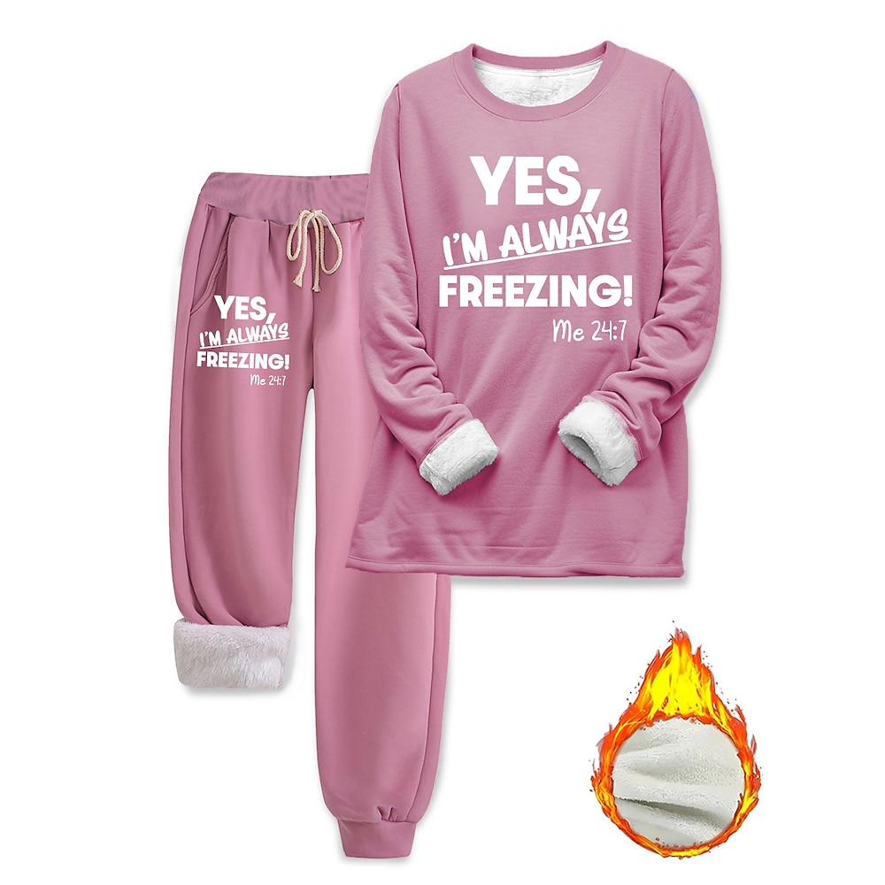 Loungewear-Set für Damen, Pyjama aus flauschigem Fleece, langärmliges Oberteil und Hose mit Textdruck, bequem, lässig, Homewear, Kordelzug, einfarbig, gemütlich, für den Winter Lightinthebox