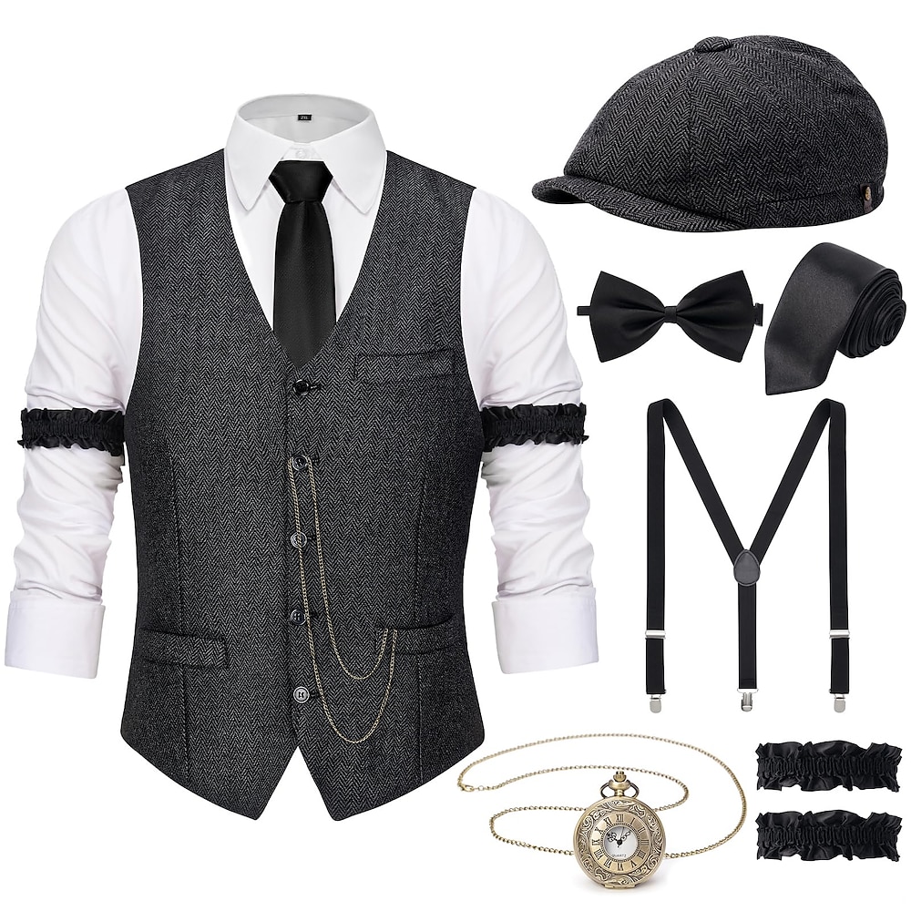 Retro Vintage Brüllen 20s 1920s Austattungen Weste Zubehör-Set Gentleman Gangster Herren Faschingskostüme 8 Stücke Weihnachten Halloween Karneval Maskerade Cocktailparty Kostümparty Erwachsene Lightinthebox