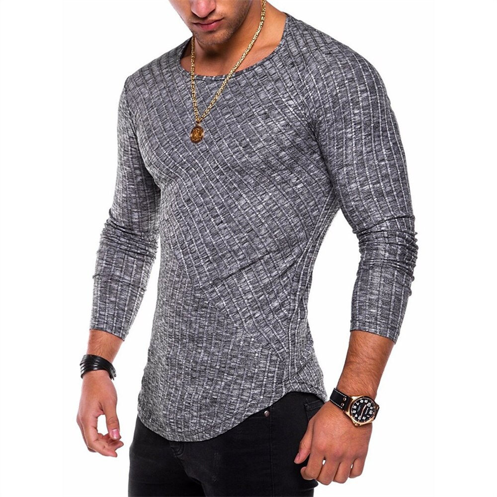 Herren T Shirt Tee T-Shirt langarmshirt Glatt Rundhalsausschnitt Urlaub Strasse Langarm Jacquard Bekleidung Modisch Designer Basic Lightinthebox