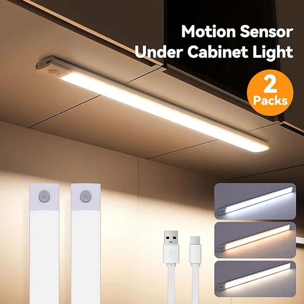 1/2 stücke ultradünne motion sensor led nachtlicht schrank licht drei-farbe dimmbare usb lade schrank küche home beleuchtung 20/30/40/50cm Lightinthebox