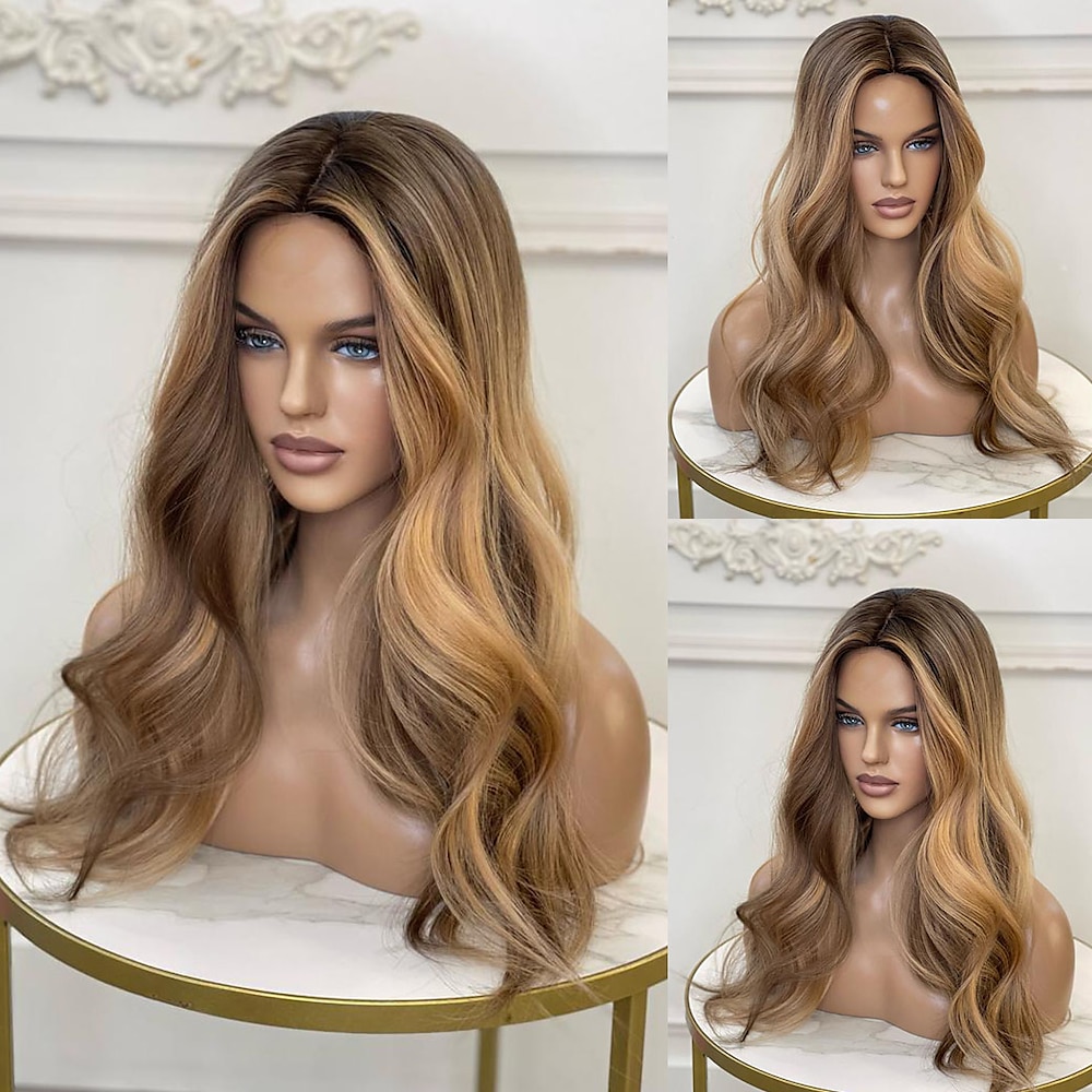 Remy Menschenhaar 5x5 Verschluss 13x4 Spitzenfront Perücke Mittelteil Brasilianisches Haar Wellen Mehrfarbig Perücke 130% 150% Haardichte mit Babyhaar Gefärbte Haarspitzen (Ombré Hair) Strähnchen Lightinthebox