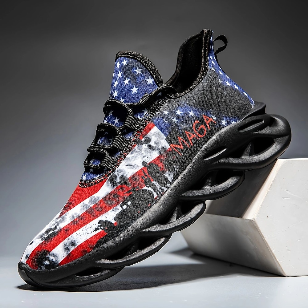 Herren-Sneaker mit USA-Flagge und Maga-Design - atmungsaktives Mesh-Obermaterial und schwarze Lamellensohle für Sport und Alltag Lightinthebox