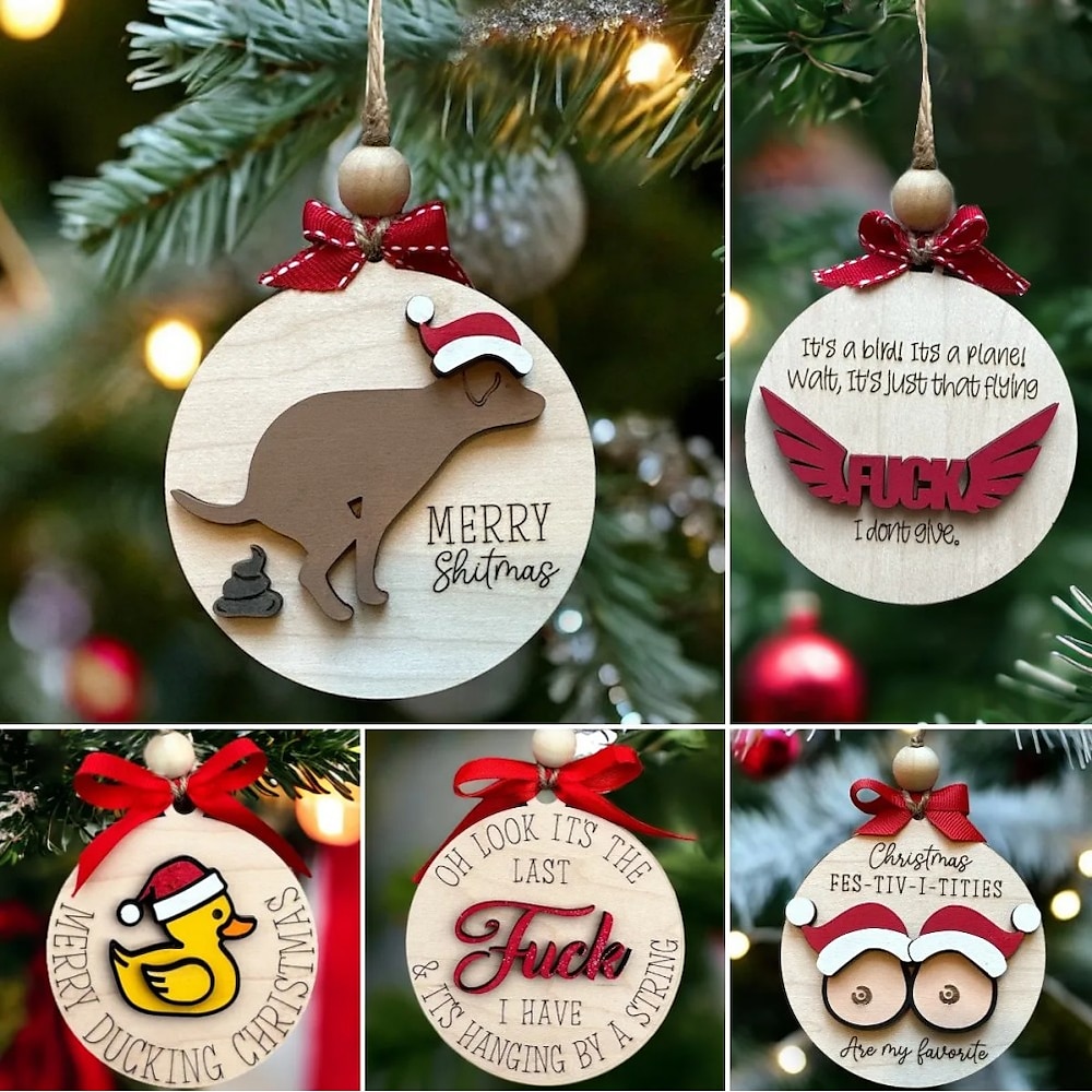 1 lustiges Weihnachtsornament für Erwachsene, freche Weihnachtsdekoration aus Holz, witziges Scherzgeschenk als Baumschmuck, Wichteltausch und Partyspaß Lightinthebox