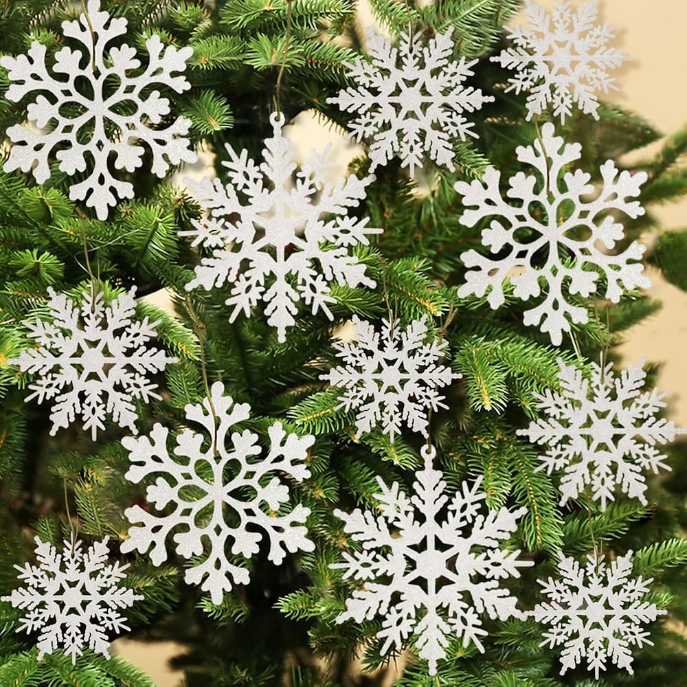 36 Schneeflocken-Christbaumschmuck, Schneeflockenornamente für den Baum, glitzernde weiße Schneeflockenornamente aus Kunststoff, Weihnachtsdeko für den Innenbereich im Winterwunderland Lightinthebox