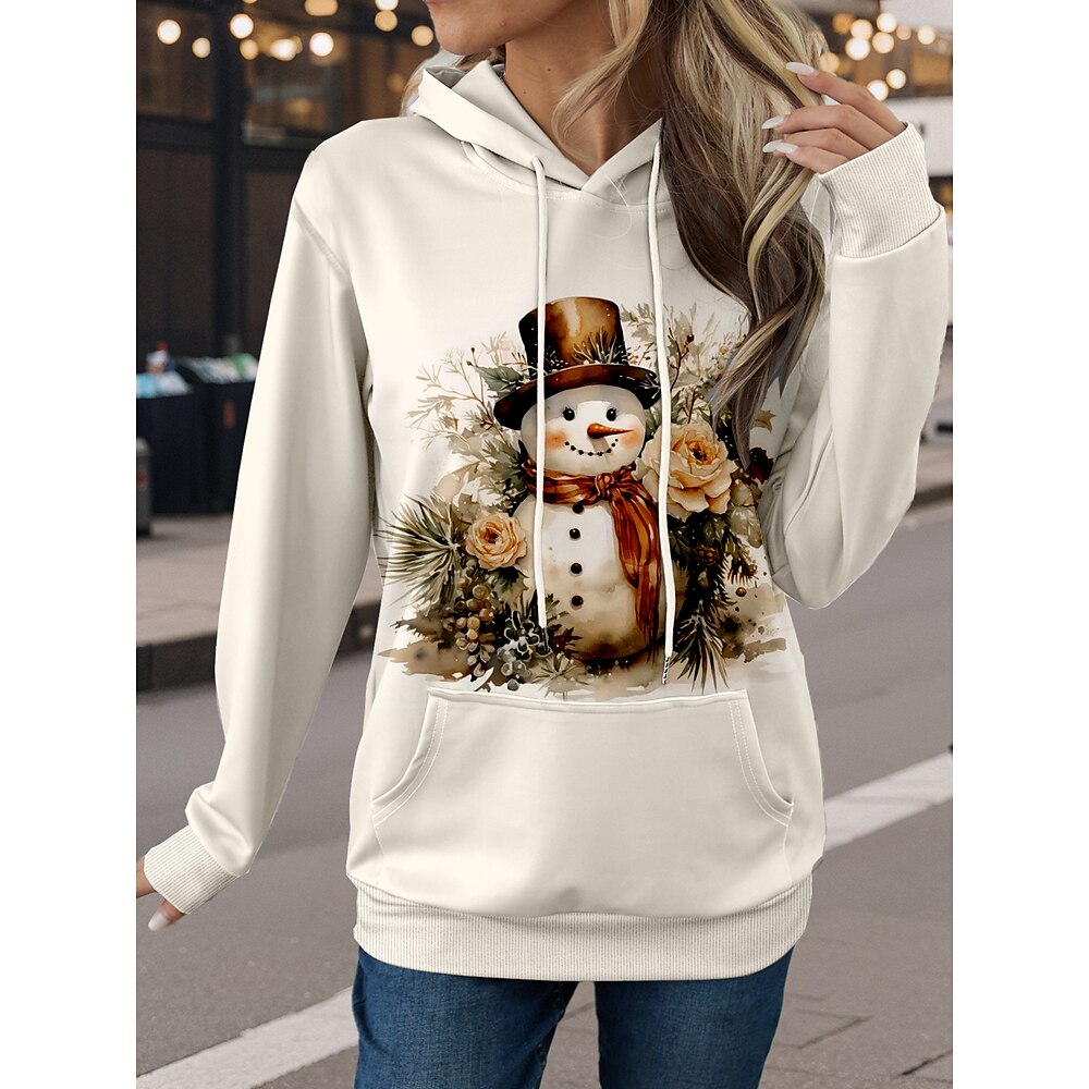 Damen Hoodie Sweatshirt Kapuze Baumwolle Schneemann Weihnachten Casual Tasche Bedruckt Brautkleider schlicht Kapuzenpullover Langarm Mikro-elastisch Herbst Winter Lightinthebox