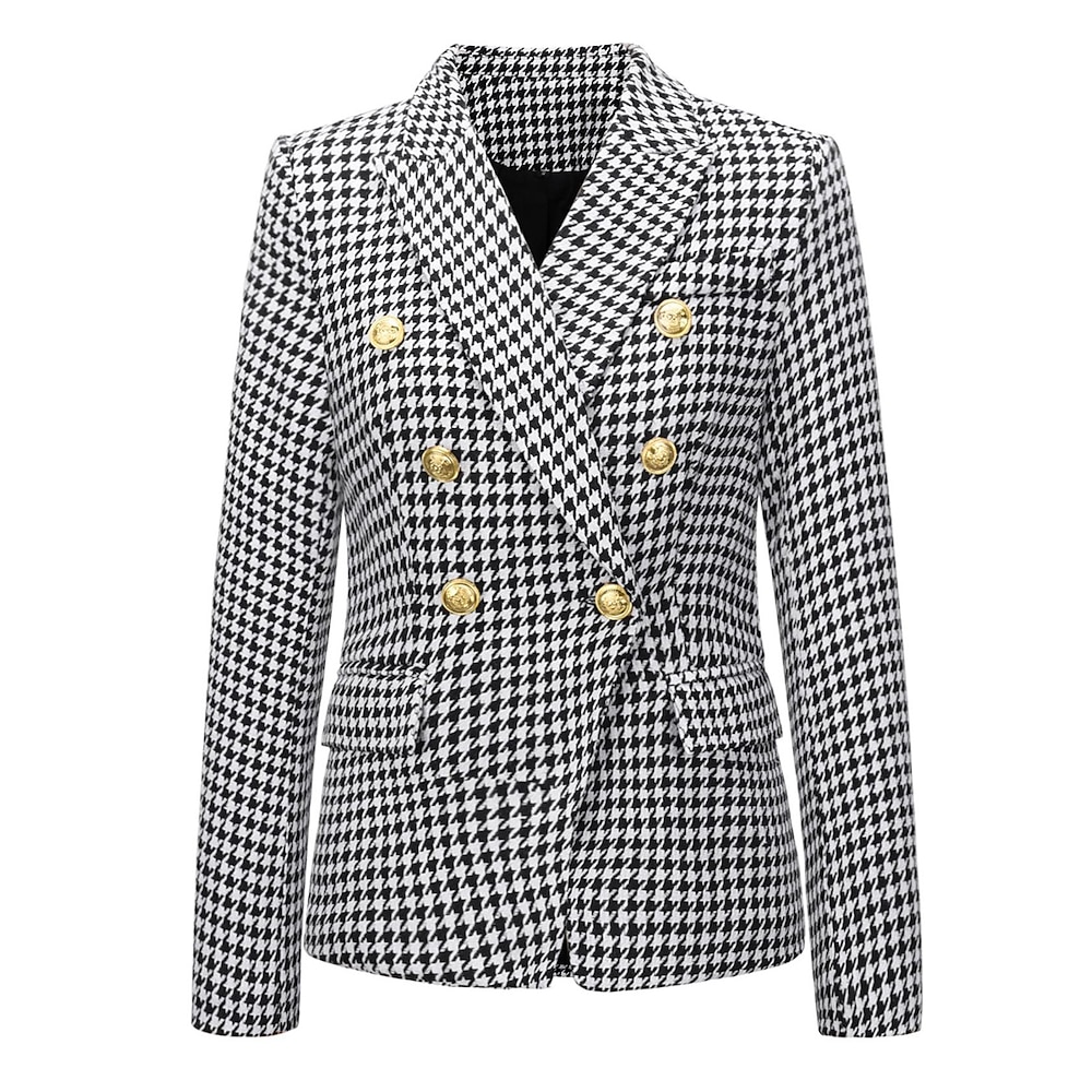 Damen Blazer Sakko Arbeit Strasse Herbst Winter Standard Mantel Regular Fit Atmungsaktiv Elegant Stilvoll Jacken Langarm nicht druckbar Feste Farbe Streifen und Plaid Mit Taschen WeißSchwarz Schwarz Lightinthebox