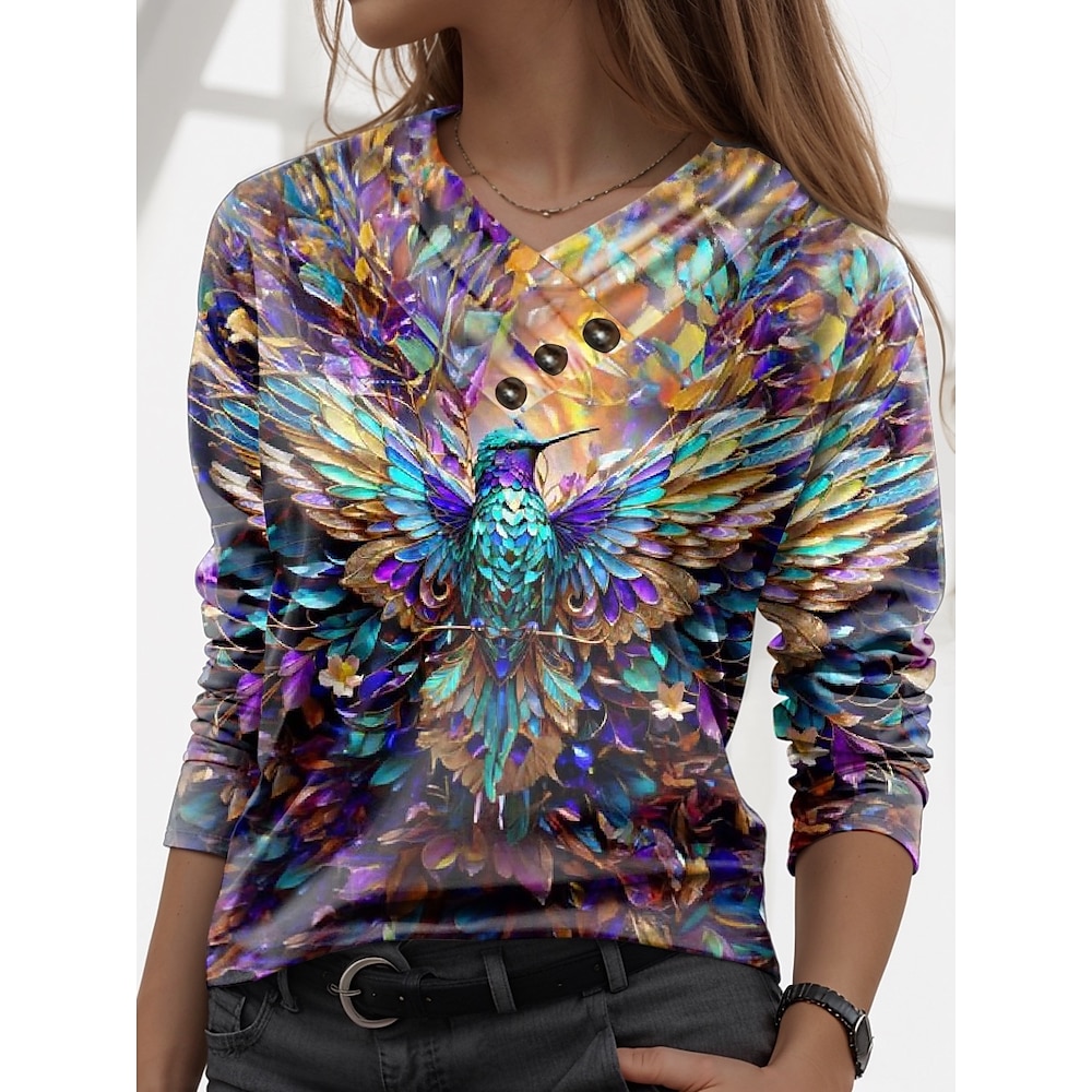 Damen T Shirt Täglich Stilvoll Brautkleider schlicht Langarm Regenbogen Herbst Winter Lightinthebox