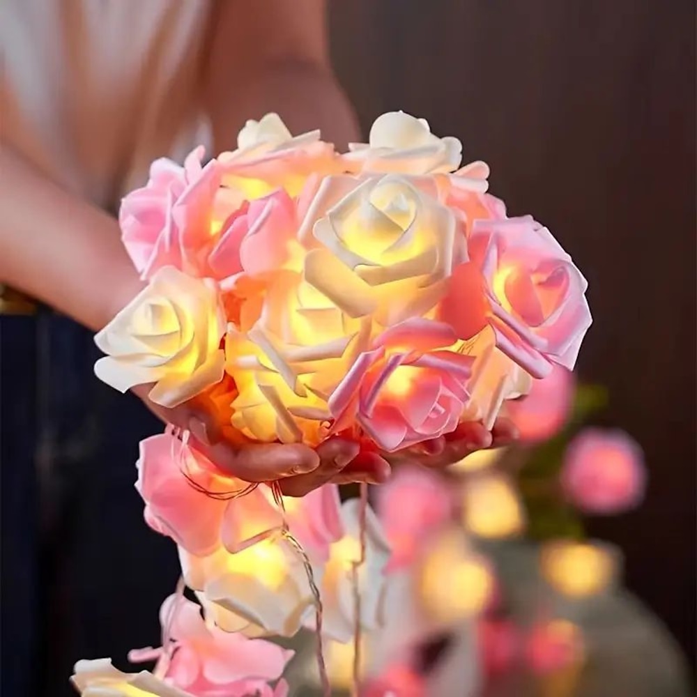 Weihnachtsfeier Valentinstag Rose Lichterketten 10/20/40 LED 7cm künstliche Rose batteriebetrieben Urlaub Geburtstagsparty romantische Atmosphäre Wohnkultur Lightinthebox