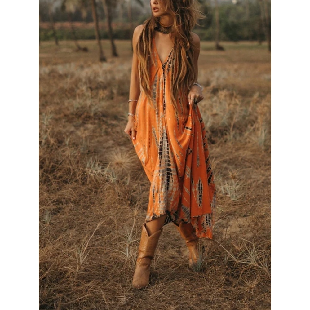 Damen Maxidress Casual kleid Schaukelkleid Sommerkleid Boho-Kleid Brautkleider schlicht Täglich Regular Fit Farbblock Ärmellos V Ausschnitt Schwarz Rosa Orange Sommer Frühling Herbst Lightinthebox