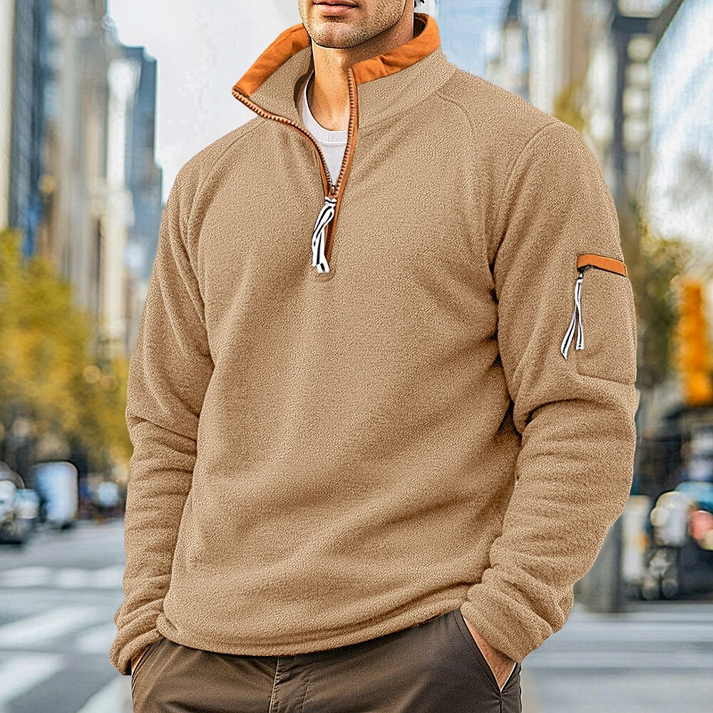 Herren Sweatshirt Pullover Polarvlies Sweatshirt mit Viertelreißverschluss Schwarz Armeegrün Marineblau Khaki Troyer Halber Reißverschluss Glatt Tasche Sport Natur Täglich Festtage Strassenmode Lightinthebox