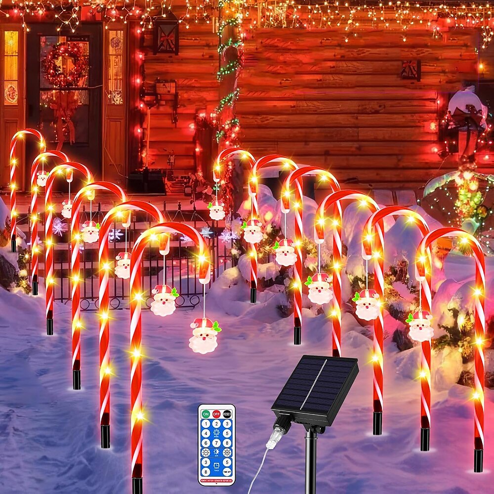 12 Stück Solar-Zuckerstangenlichter für den Außenbereich, wasserdichte IP65-Wegelichter, hängende Stern-Schneelichter für die Weihnachtsdekoration im Garten, Rasen, Baum, Weg und Terrasse Lightinthebox