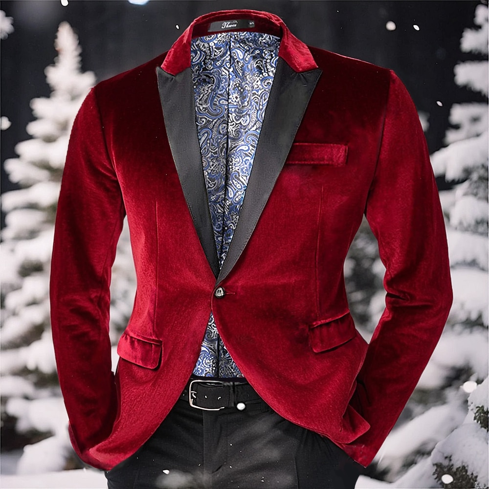 Herren Party Weihnachten Samt Blazer Weihnachtsgeschenke gefüttert Weihnachten elegant Winter Frühling Herbst samt einfarbig tasche einreihig ein-knopf blazer schwarz weiß rot blau Lightinthebox