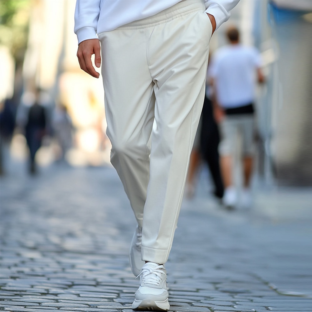 Herren Hose Hosen Freizeithose Tasche Kordelzug Elastische Taille Glatt Atmungsaktiv Weich In voller Länge Formal Arbeit Geschäft Stilvoll Einfach Schwarz Weiß Mikro-elastisch Lightinthebox