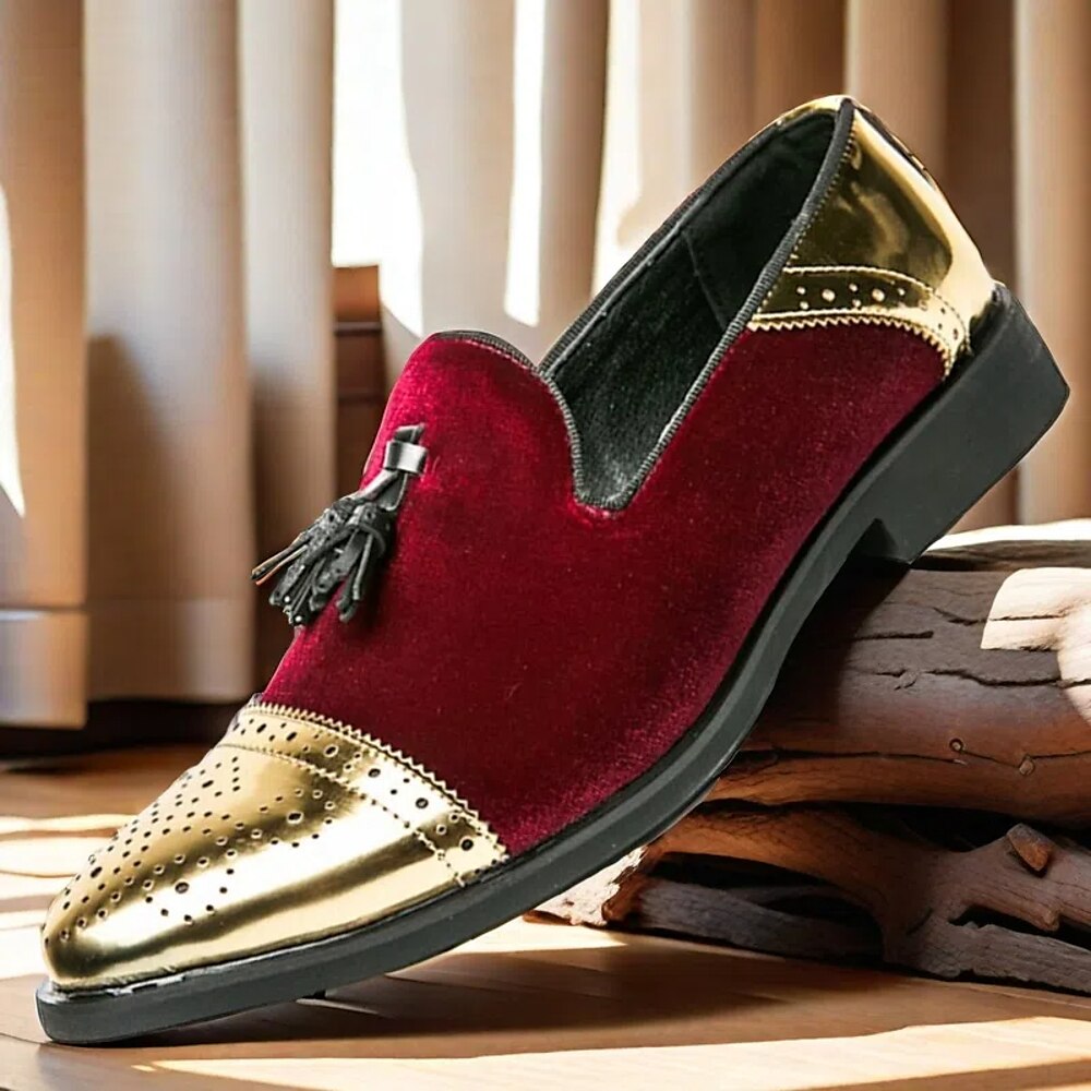 Loafer aus Samt und Gold für Herren | Luxuriöse Slipper mit Quaste und Brogue-Details für formelle Anlässe Lightinthebox