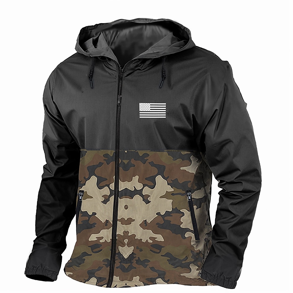 Herren Tarnfarben Jacke Regenjacke Shell-Jacke Wasserdicht Leichtgewichtig Brautkleider schlicht Sports Outdoor Campen und Wandern Seitentaschen Reißverschluss vorne Herbst Winter Mit Kapuze Langarm Lightinthebox