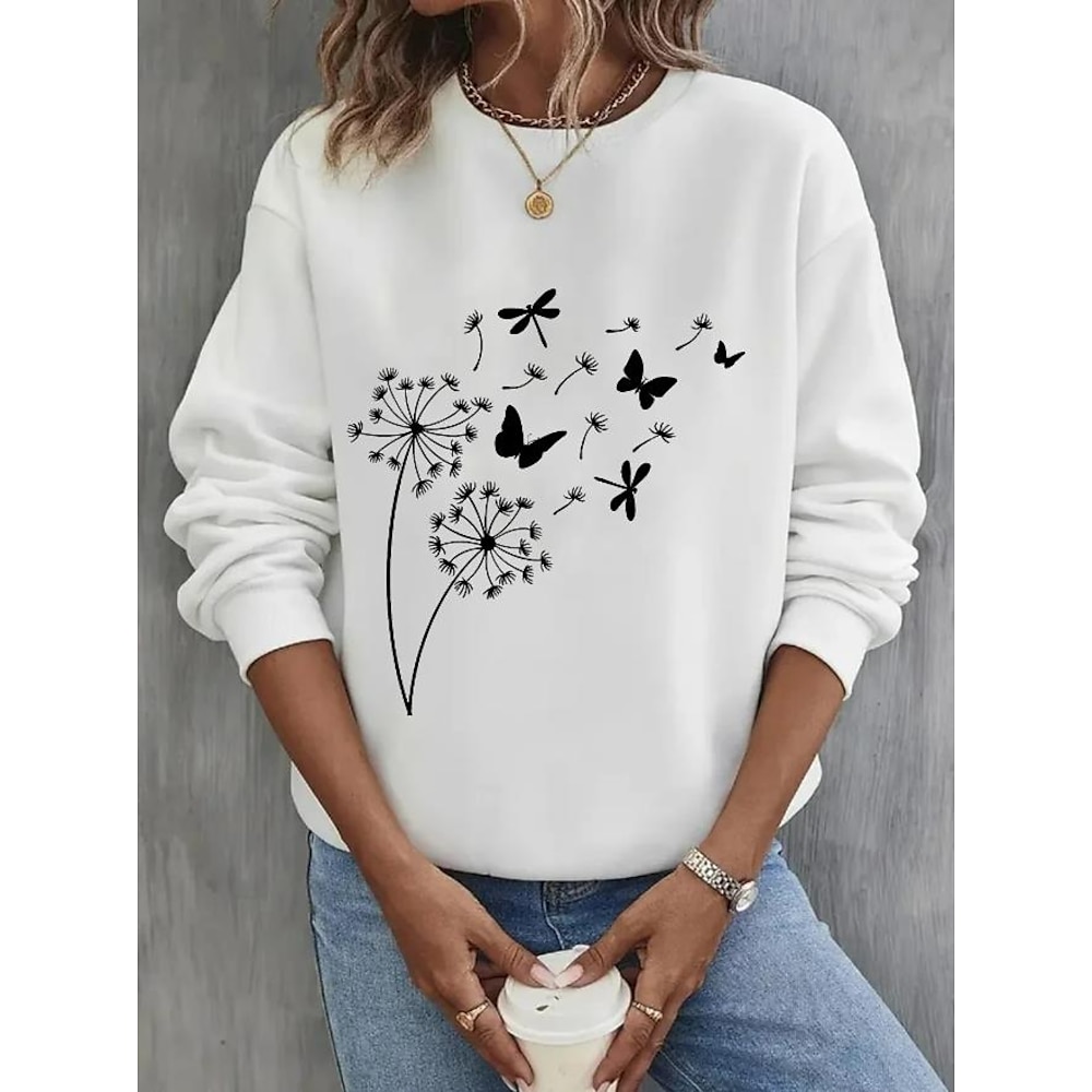 Damen Sweatshirt Pullover Baumwolle Graphic Schmetterling Strasse Alltagskleidung Bedruckt Brautkleider schlicht Rundhalsausschnitt Langarm Mikro-elastisch Herbst Winter Lightinthebox