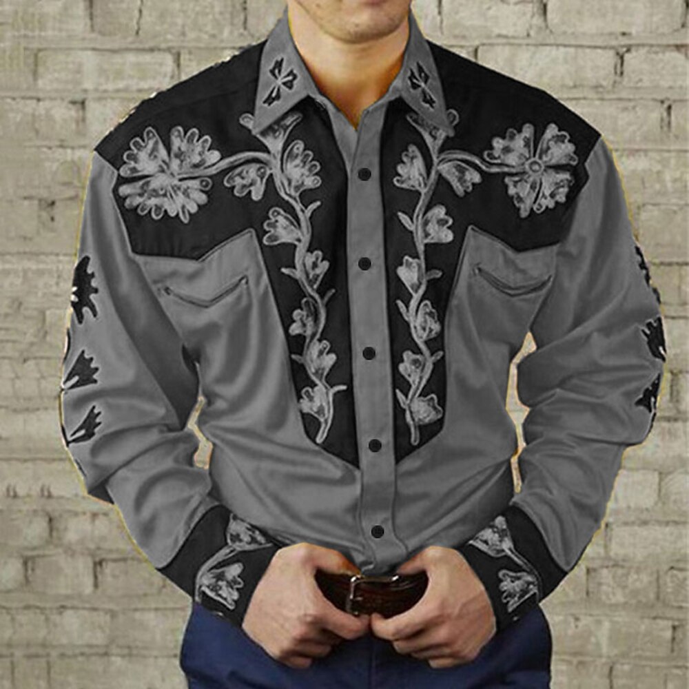 Herren Blumen Grafik-Drucke Hemd Westernhemd Cowboy-Shirt Langarm Modisch Designer Brautkleider schlicht Outdoor Täglich Herbst Winter Umlegekragen Bedruckt Button-Down Gelb Rote Purpur Grün Blau Lightinthebox