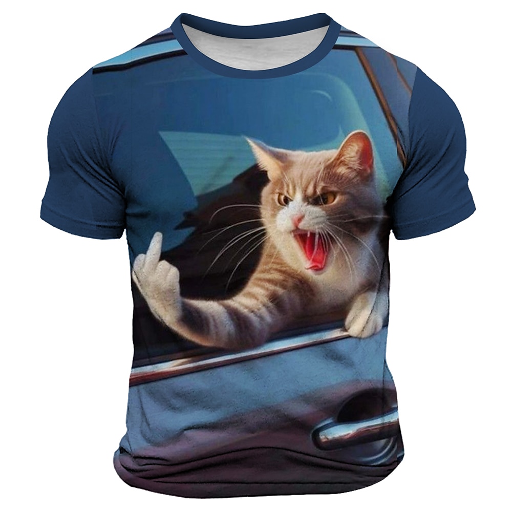 Herren Katze Lustig T Shirt Kurzarm T-Shirt 3D-Druck Rundhalsausschnitt Hemd Modisch Täglich Strasse Täglich Schwarz Blau Grau Sommer Frühling Bekleidung S M L XL XXL XXXL Lightinthebox