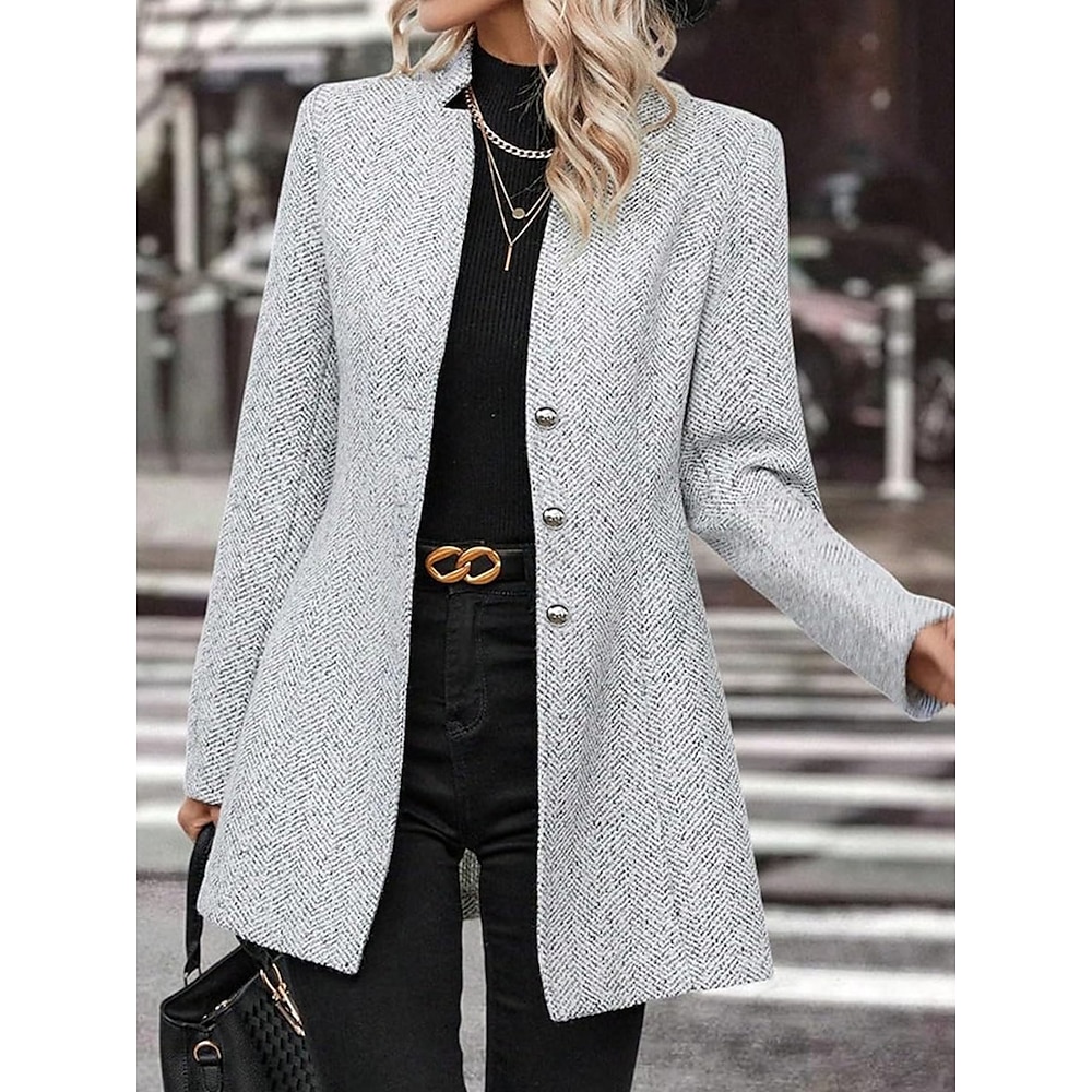 Damen Blazer Sakko Formal Arbeit Herbst Winter Standard Mantel Regular Fit warm Atmungsaktiv Stilvoll Brautkleider schlicht Jacken Langarm Glatt Mit Taschen Dunkelgrau Khaki Hellgrau Lightinthebox