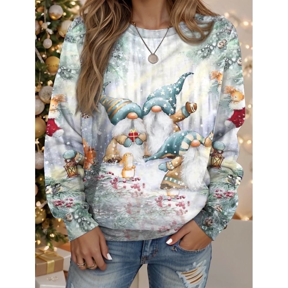 Weihnachtsshirt Damen Sweatshirt Pullover Polyester Weihnachten Strasse Alltagskleidung Bedruckt Brautkleider schlicht Rundhalsausschnitt Langarm Mikro-elastisch Herbst Winter Lightinthebox