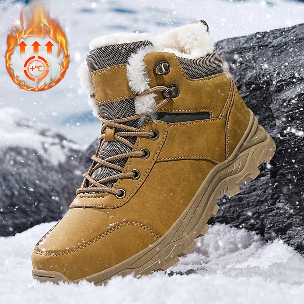 Hellbraune Winterstiefel für Herren mit Kunstfellfutter, rutschfester Sohle und Schnürung - warmes und strapazierfähiges Outdoor-Schuhwerk für verschneite Bedingungen Lightinthebox