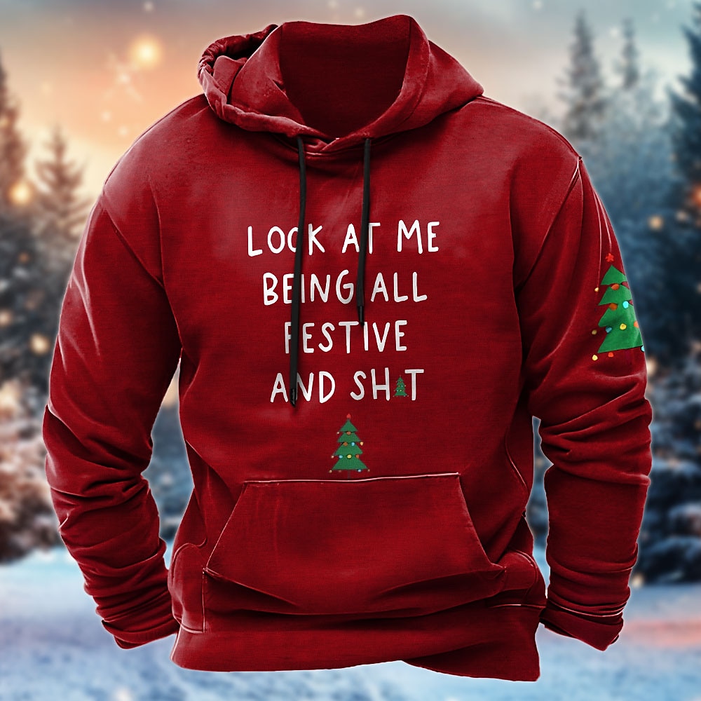 Weihnachten Herren Weihnachtsbaum Mit Buchstaben bedruckt Hoodies Hoodie Sweatshirt Kapuze Sweatshirt mit Kapuze Mit Kapuze Täglich 3D-Druck Urlaub Sports Outdoor Strassenmode Schwarz Rote Bedruckt Lightinthebox