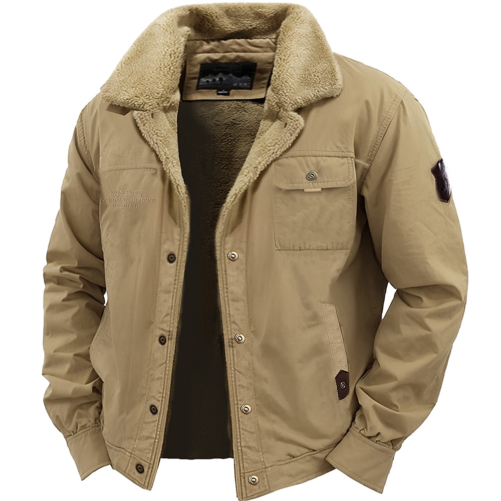 Bestickte Fleecejacke für Herren, Sherpa-Truckerjacke, Arbeits-Cargojacke, Umlegekragen, warme Winter-Baumwolljacke, Vintage-Casual-Ausgehmantel, mehrere Taschen Lightinthebox