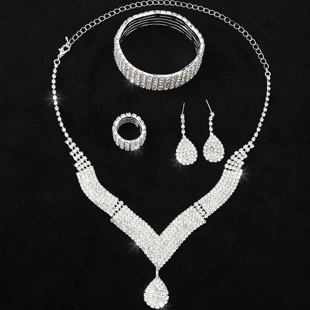 Brautschmuck-Sets 1 Aleación Haken 1 Armreif Ohrringe Halsketten Damen Stilvoll Luxus Niedlich Schick Kostbar Geometrische Form Schmuck-Set Für Party-Abendgarderobe Lightinthebox