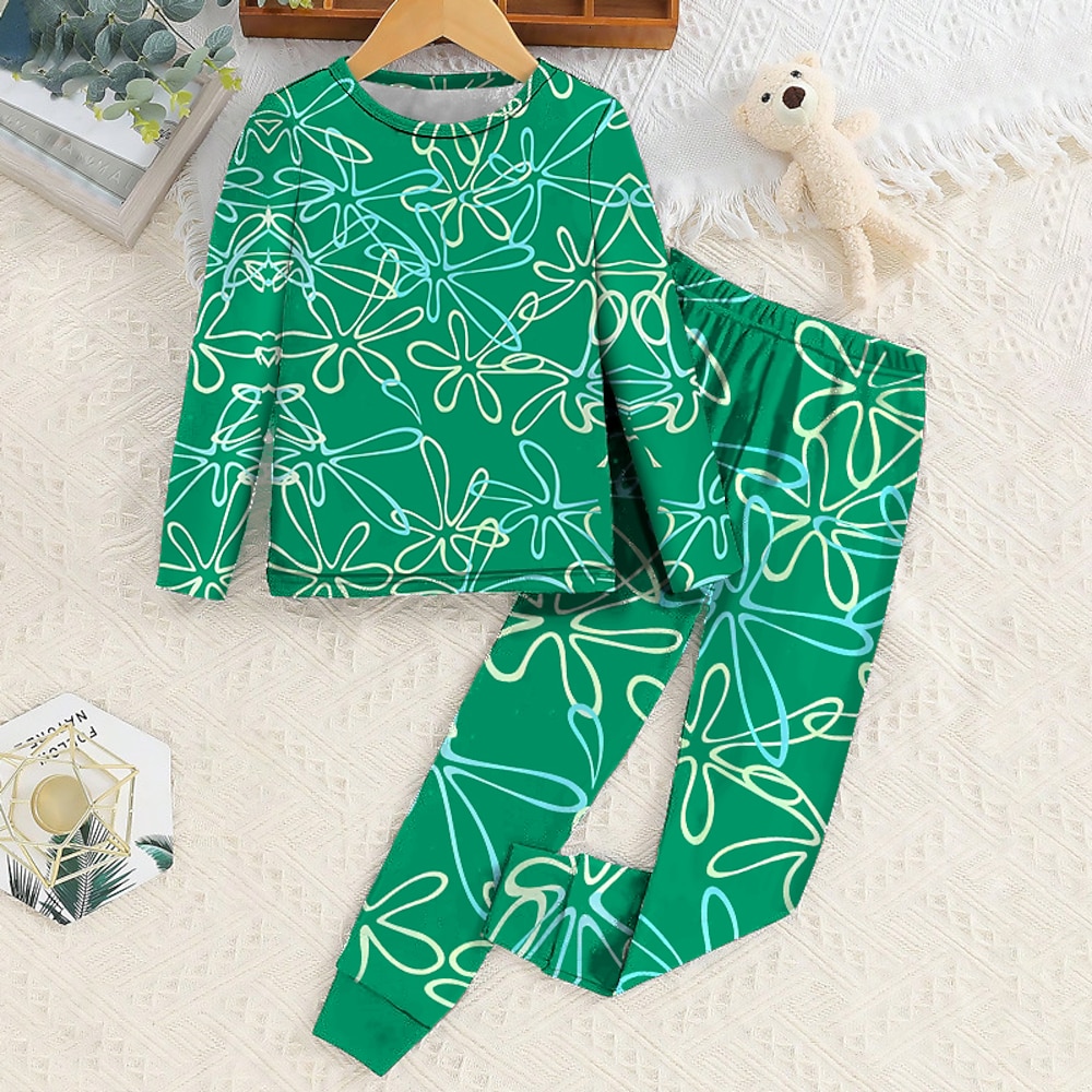 Mädchen 3D Blumen Graphic Weihnachtspyjamas Pyjama-Sets Pyjama-Sets mit T-Shirt und Hose Langarm 3D-Druck Herbst Winter Aktiv Basic Polyester kinderkleidung 4 Jahre Rundhalsausschnitt Heim Täglich Lightinthebox