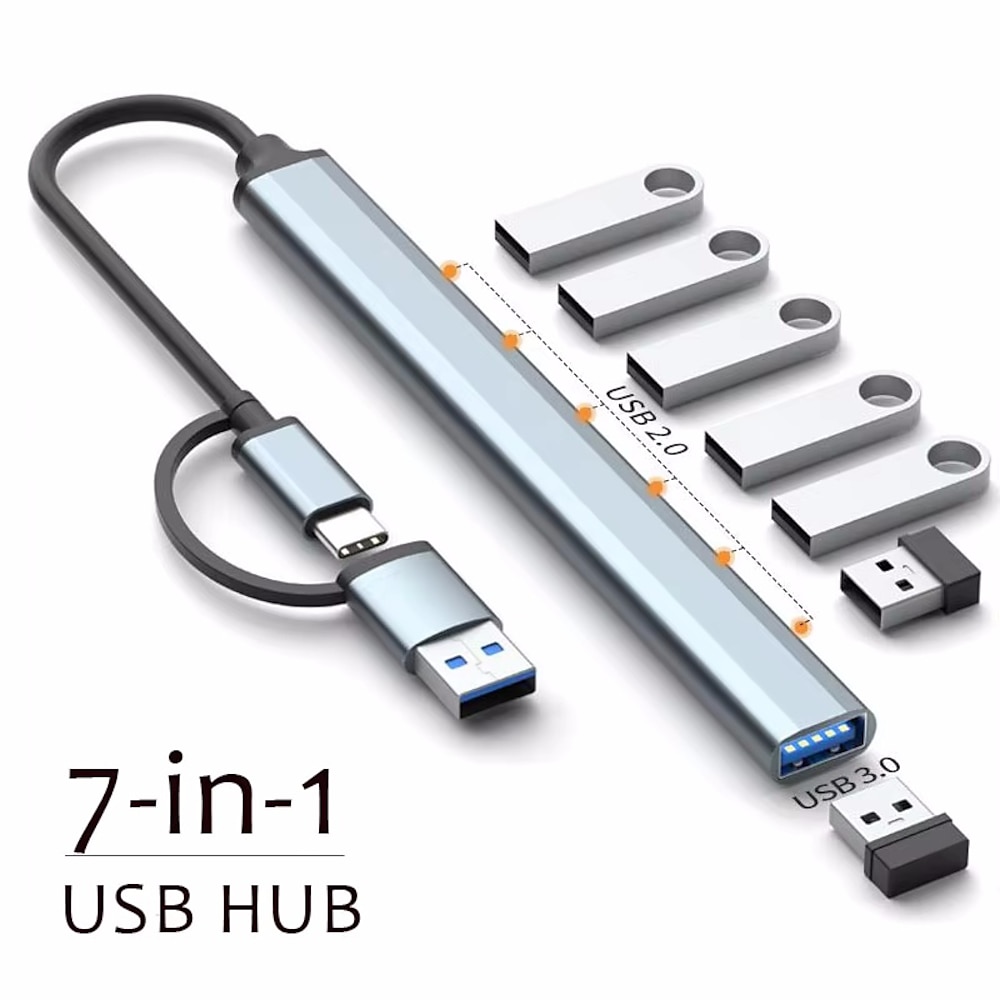 USB-Hub-Dock 3.0 7-Port USB 2.0 3.0 Hub Multi-Splitter-Adapter OTG Typ C Hub für Lenovo Huawei Xiaomi MacBook Aluminiumlegierung Lightinthebox