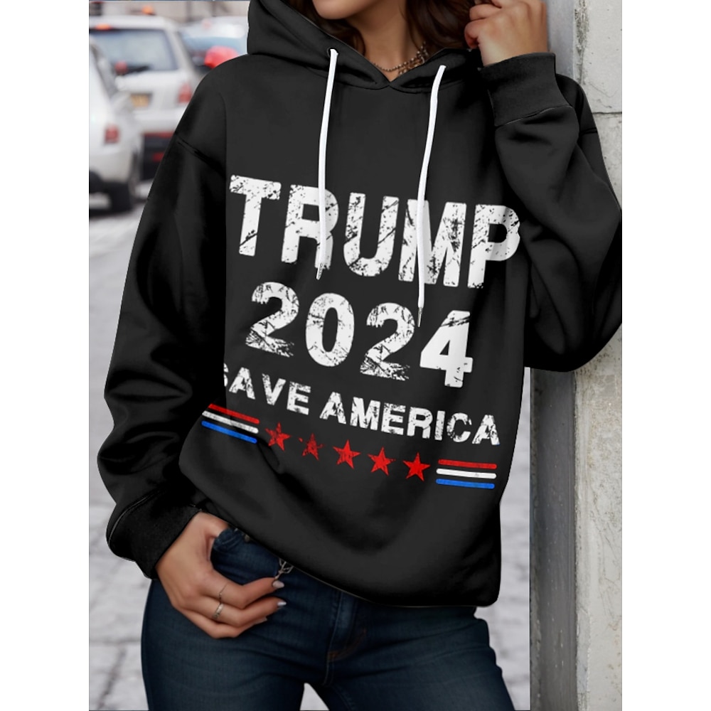 Damen Trump 2024 Kapuzenpullover Sweatshirt Polyester Buchstaben Weihnachten Street Pocket Print Casual Hoodie Langarm Mikro-elastisch Herbst Winter Lightinthebox