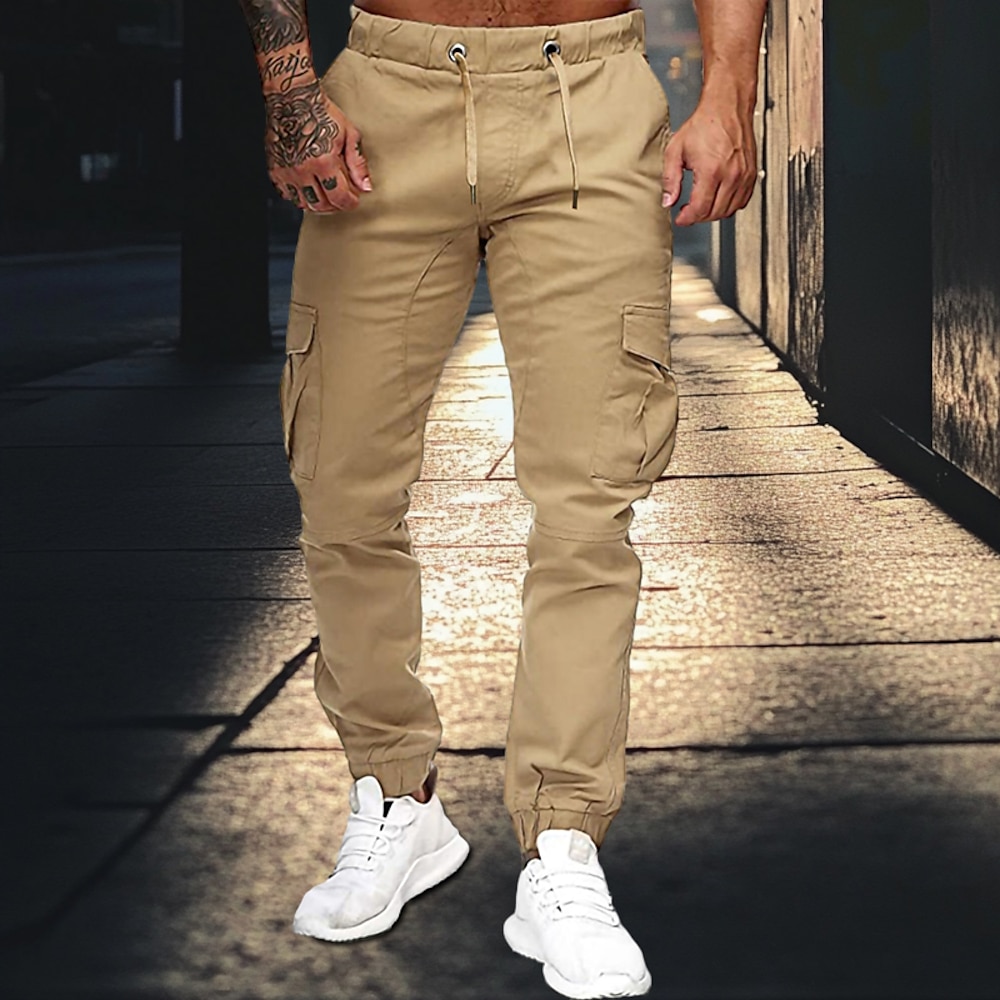 Herren Cargohose Cargohosen Cargohose Jogginghose Jogger Hose Hosen Kordelzug Elastische Taille Multi Pocket Glatt Komfort Weich In voller Länge Outdoor Casual Täglich Modisch Klassisch Schwarz Weiß Lightinthebox