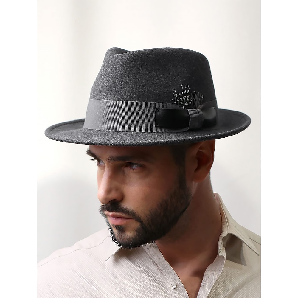 klassischer schwarzer Fedora-Hut mit Federakzent - stylischer Filzhut für Damen und Herren Lightinthebox