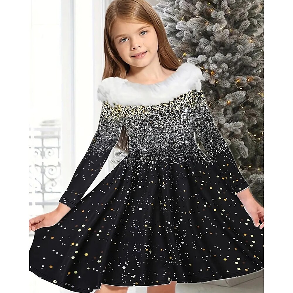 Mädchen' 3D Graphic Schneeflocke Kleid Rüschenkleid Langarm Frühling Herbst Urlaub Täglich Festtage Schön Süß kinderkleidung 4-12 Jahre abendkleider A Linie Kleid Knielang Polyester Regular Fit Lightinthebox