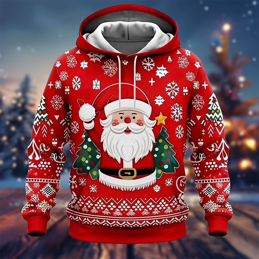 Weihnachten Herren Weihnachtsmann Hoodies Pullover Langarm Sweatshirt mit Kapuze Rundhalsausschnitt Modisch 3D-Druck Party Festtage Strassenmode Rote Kordelzug Herbst Winter Designer Lightinthebox