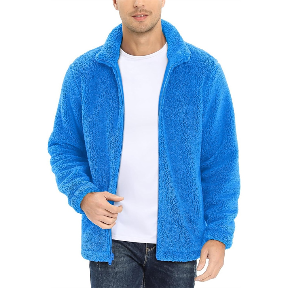 Herren Sweatshirt Pullover Fleecejacke Sweatshirt mit durchgehendem Reißverschluss Hellgelb Schwarz Wein Marineblau Blau Stehkragen Farbblock Glatt Sport Natur Täglich Festtage Polyester Lightinthebox