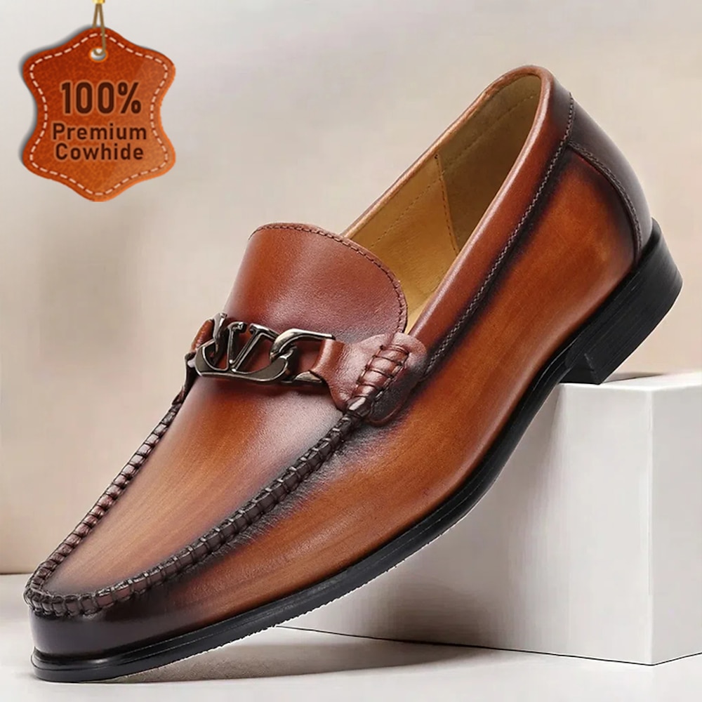 Herren-Loafer aus hochwertigem Rindsleder - klassische Schlupfschuhe mit Metallkettendetail für elegante formelle und legere Outfits Lightinthebox