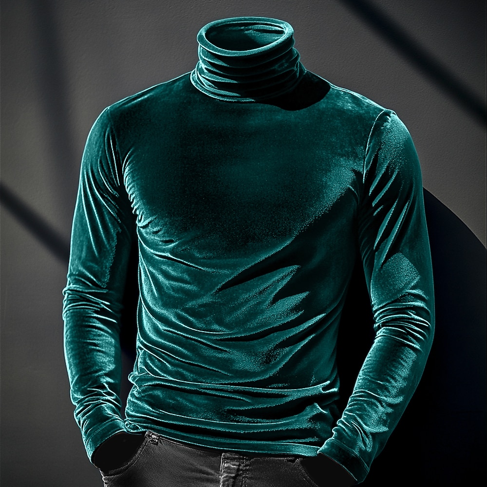 Herren Samt-T-Shirt langarmshirt Rollkragenpullover Feste Farbe Rollkragen Formal Weihnachten Langarm Warm Weich Bekleidung Weihnachten Elegant Warm Modisch Lightinthebox