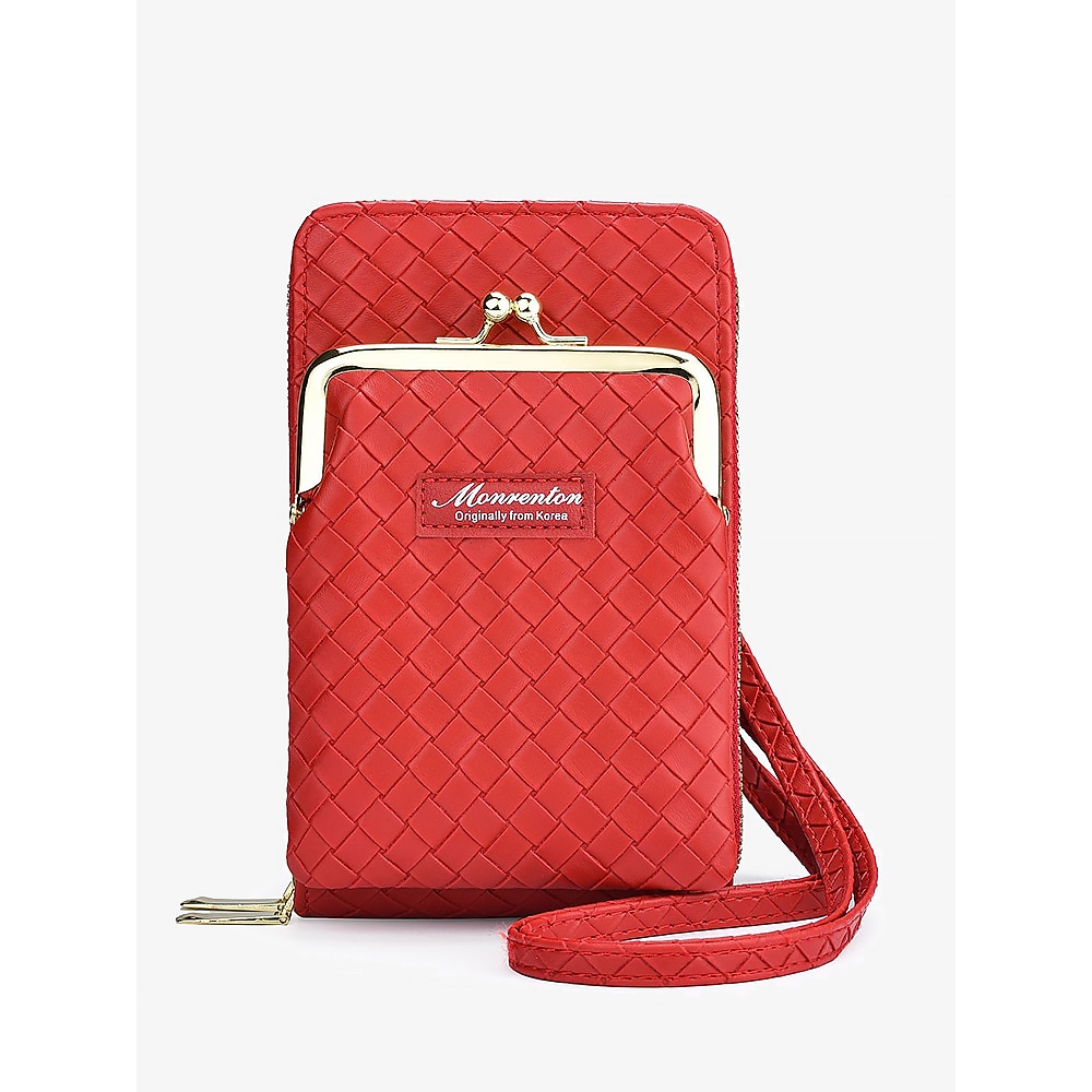 Rotes gewebtes Crossbody-Portemonnaie für Damen - kompaktes, koreanisch inspiriertes Design mit Kussverschluss, stilvolle und funktionale Geldbörse Lightinthebox