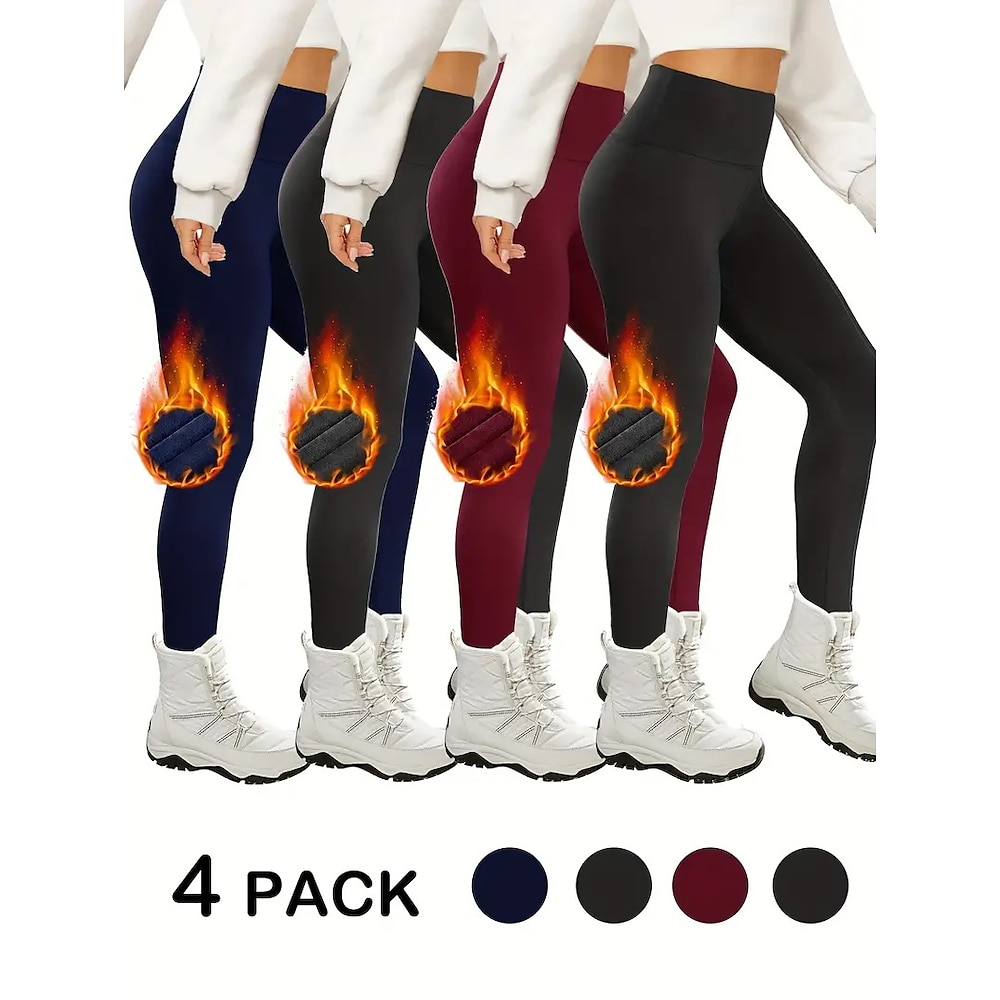 4er-Pack Yogahosen für Damen, Yoga-Leggings mit Fleecefutter, Leggings zur Bauchkontrolle, Po-Lift, hohe Taille, Yoga, Fitnessstudio, Workout, Pilates, Strumpfhose, mehrfarbig, Herbst/Winter, Sport, Activewear, dehnbar, schmal Lightinthebox