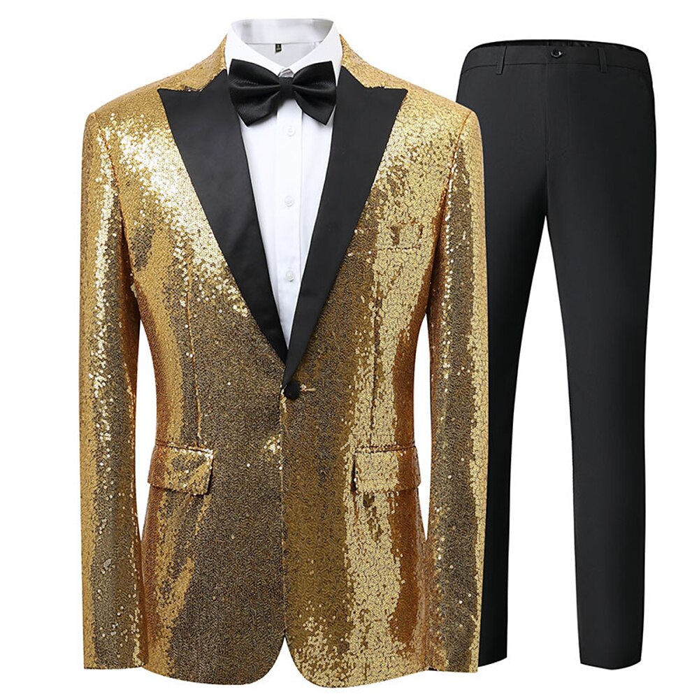 Retro Vintage 1980er Glänzend Matallic Hosen Smoking Anzüge Blazer Faschingskostüme Herren Pailletten Schmaler Schnitt Weihnachten Halloween Karneval Maskerade Cocktailparty Kostümparty Erwachsene Lightinthebox