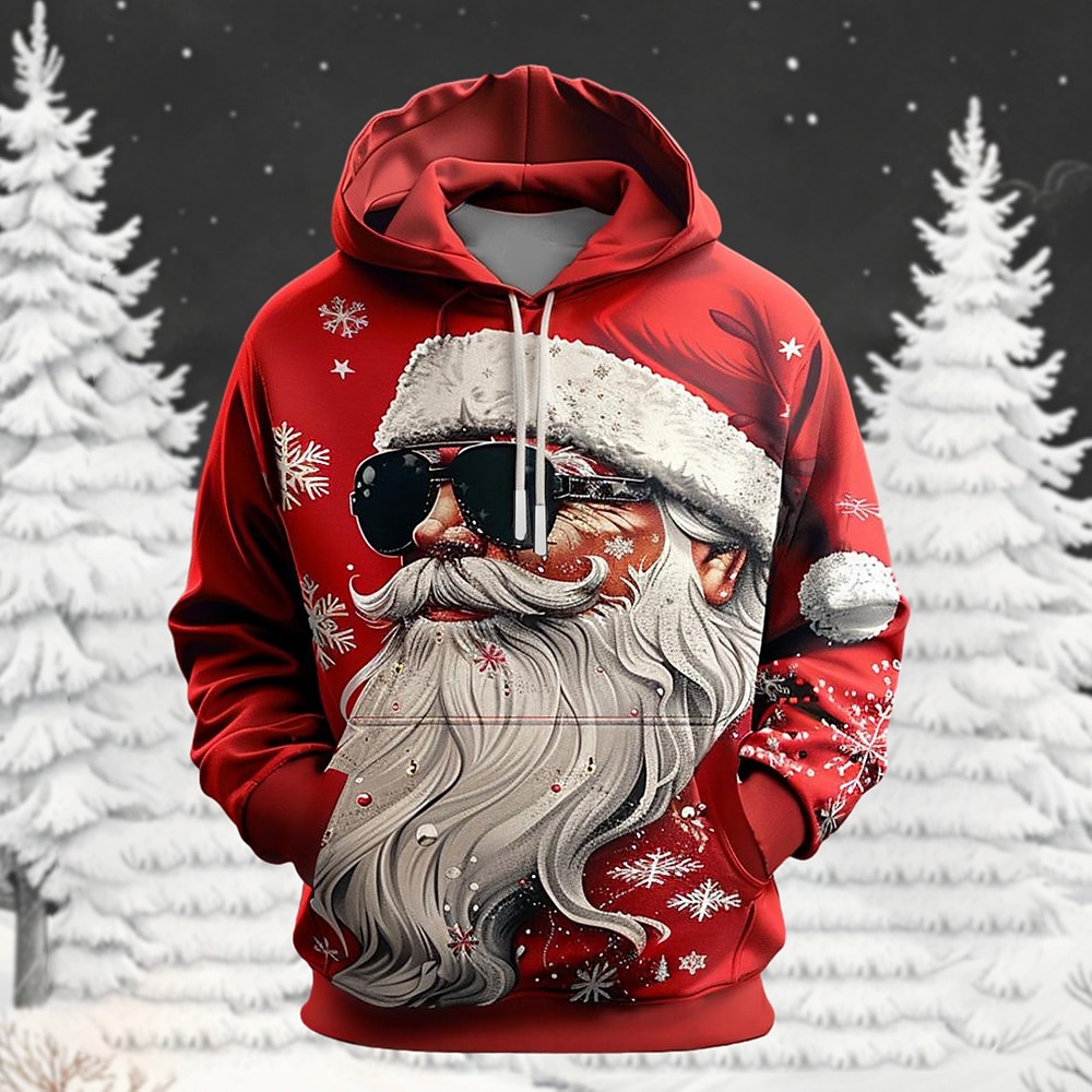 Weihnachten Herren Weihnachtsmann Hoodies Pullover Oberbekleidung Sweatshirt mit Kapuze Rundhalsausschnitt Modisch 3D-Druck Party Festtage Strassenmode Rote Kordelzug Herbst Winter Designer Lightinthebox