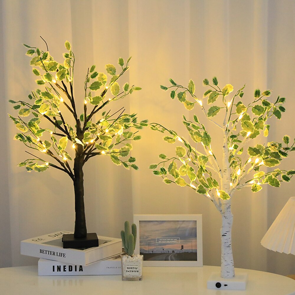 1 Stück 60 cm mit grünem Blatt-LED-Leuchtbaumlicht, warmweißes Licht, Frühlings- und Sommerdekoration für Innen- und Außenhöfe, Stromversorgung über AAA-Batteriekasten, USB-Stromversorgung mit Lightinthebox