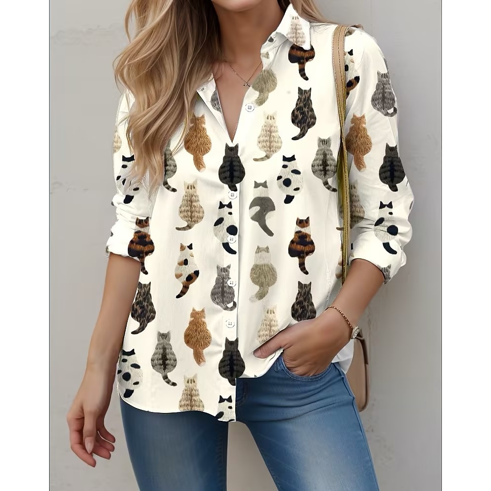 Damen Animalprint Shirt Langarm beige Frühling Herbst Lightinthebox