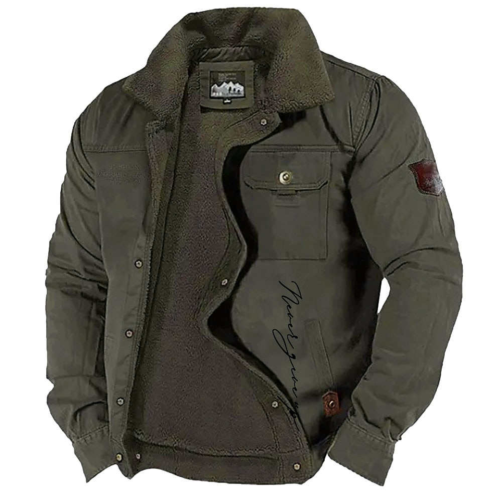 Herren Fleecejacke mit Buchstabendruck und Stickerei, Sherpa-Truckerjacke, Arbeits-Cargojacke, Umlegekragen, warme Winter-Baumwolljacke, Vintage-Casual-Ausgehmantel, mehrere Taschen Lightinthebox