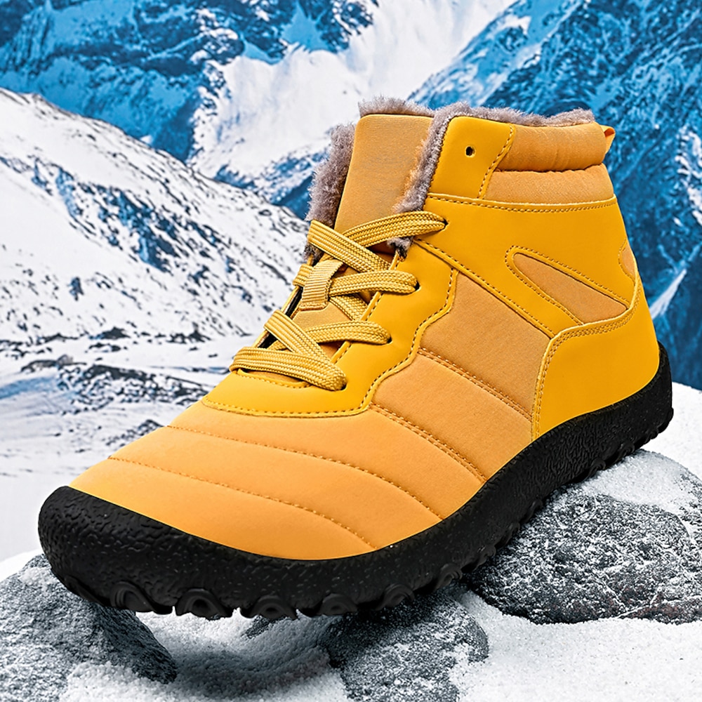 Gelbe Winterstiefel für Herren mit Kunstfellfutter und rutschfester Sohle - warme Outdoor-Schnürschuhe für kaltes Wetter Lightinthebox